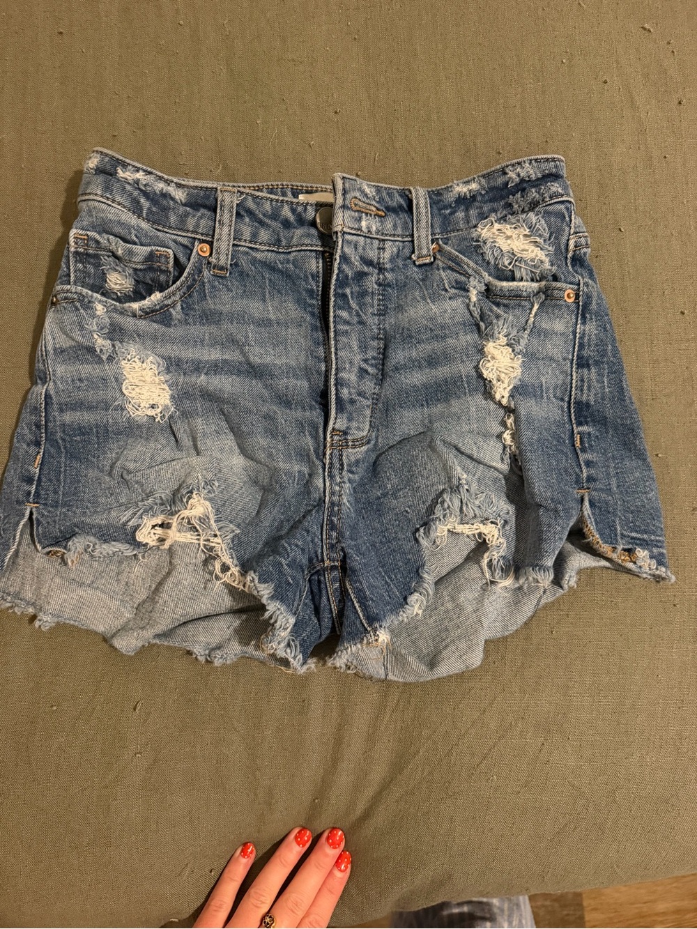 BKE Women's Distressed Blue Denim Cutoff Shorts